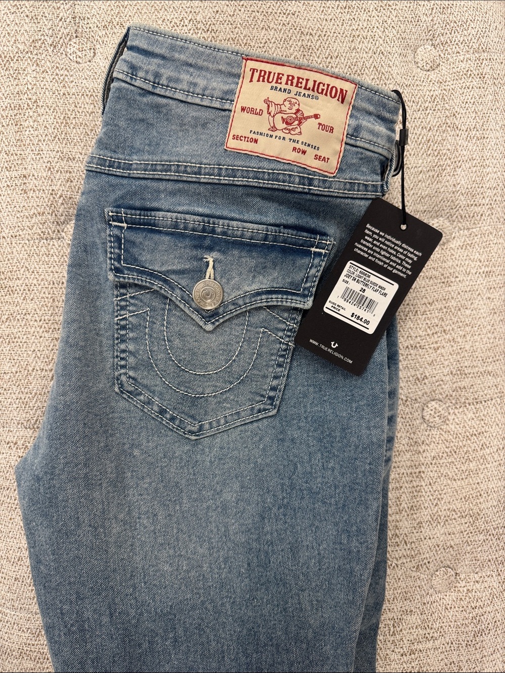 True Religion Women's Light Wash Skinny Jeans with Signature Pocket